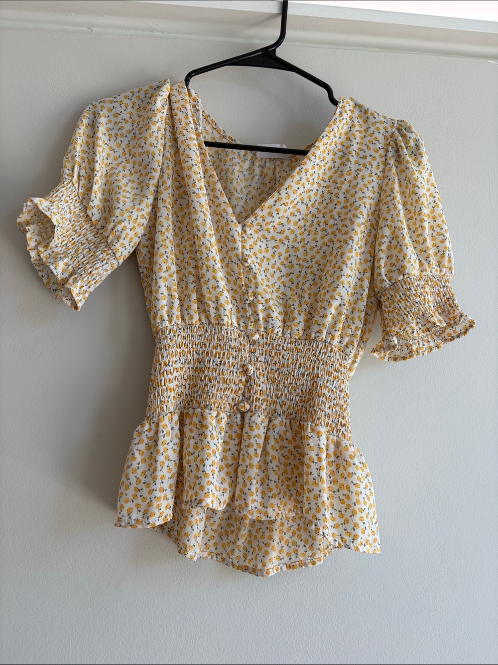 Sienna Sky Yellow Floral Smocked Peplum Blouse